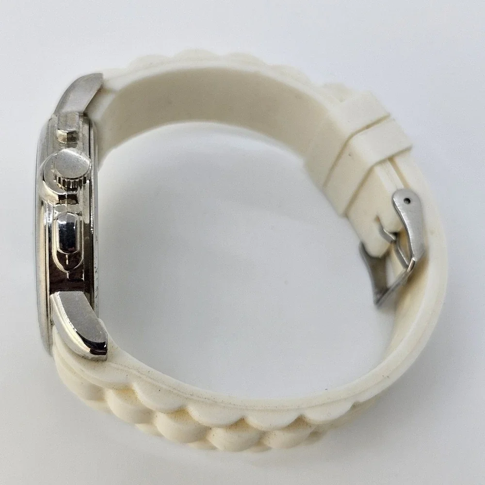44MM Men's Watch Gray Case‎ Gray Dial White Plastic Band Straps New Battery